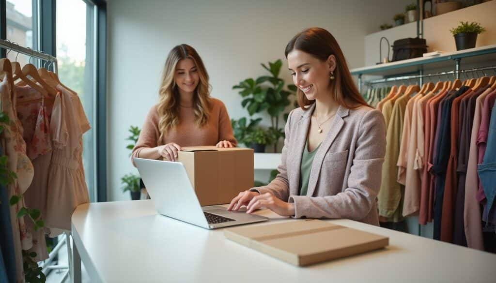 Femmes e-commerce préparation colis